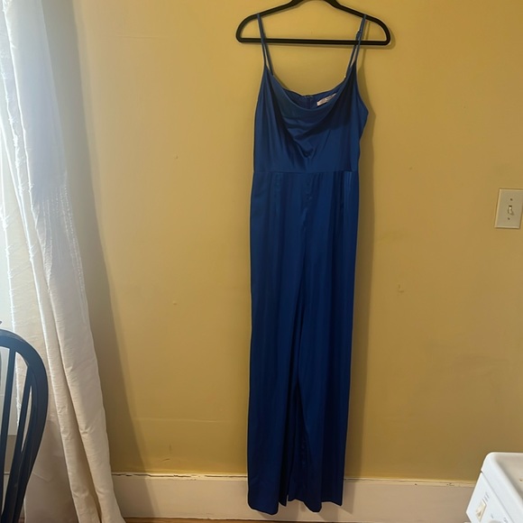 Hutch Pants - Anthropologie HUTCH Blue Satin Wide Leg Jumpsuit